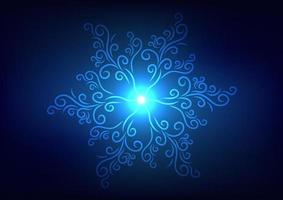 Abstract ice flower wave neon light on blue background vector