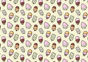 Cartoon ice cream and popsicle pattern on yellow creamy background vector