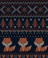 New Year's Christmas pattern knitted with foxes vector illustration eps