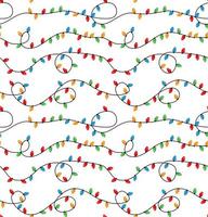 Red and Green Holiday Christmas and New Year Intertwined String Colorful Lights on White Background Vector Seamless Pattern. Winter Holiday Print