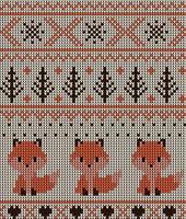 Knitted Christmas and New Year pattern in fox. Wool Knitting Sweater Design. Wallpaper wrapping paper textile print. Eps 10 vector