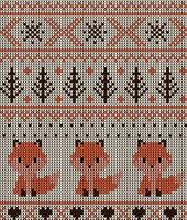 Knitted Christmas and New Year pattern in fox. Wool Knitting Sweater Design. Wallpaper wrapping paper textile print. Eps 10 vector