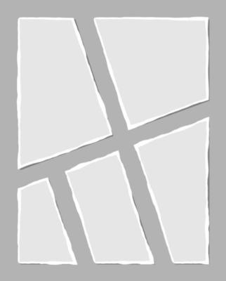 Set of torn white note. Scraps of torn paper of various shapes isolated on gray background. Vector illustration.