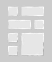 Set of torn white note. Scraps of torn paper of various shapes isolated on gray background. Vector illustration.
