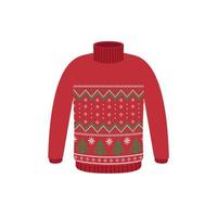 Vector ugly sweaters for Christmas party. Knitted jumpers with winter patterns esp