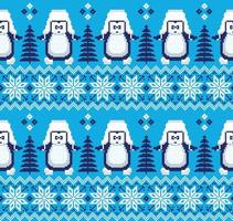 New Year's Christmas pattern pixel in penguins vector illustration