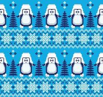 pixel de patrón de navidad de año nuevo en ilustración de vector de pingüinos