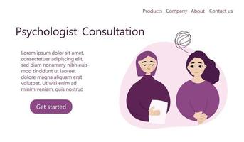 Web homepage for psychologist consultation session. Women anxiety and problems discussion. vector