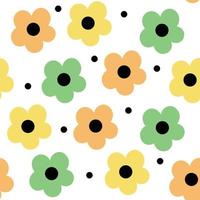 Crazy flowers seamless pattern in happy colors. Cute yellow, green and orange flowers for print. vector