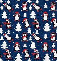 Merry Christmas seamless pattern with penguins,in vector. vector