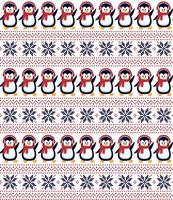 Knitted Christmas and New Year pattern the penguins. Wool Knitting Sweater Design. Wallpaper wrapping paper textile print. Eps 10 vector