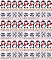 Knitted Christmas and New Year pattern the penguins. Wool Knitting Sweater Design. Wallpaper wrapping paper textile print. Eps 10 vector