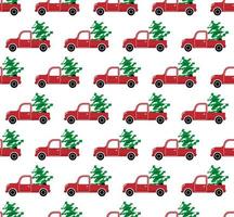 Seamless christmas pattern cabriolet carrying christmas tree vector