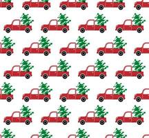 Seamless christmas pattern cabriolet carrying christmas tree vector