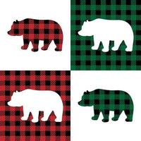 Bear pattern at Buffalo Plaid. Festive background for design and print vector