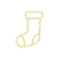 Christmas golden sock decoration of gold glitter shining sparkles on white transparent background. Vector glittering shine sock for Christmas or New Year design template