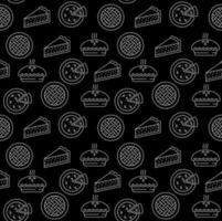 Outline apple pie seamless pattern isolated on black background. vector