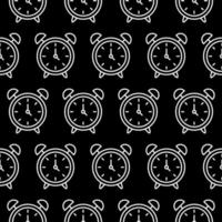 Three o clock. White clockface on black background. Seamless pattern. Vector illustration