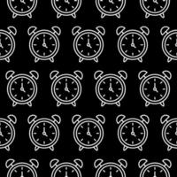 Three o clock. White clockface on black background. Seamless pattern. Vector illustration