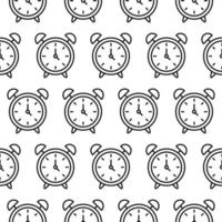 Three o clock. White clockface on black background. Seamless pattern. Vector illustration