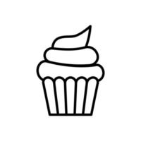 Outline, simple vector cupcake icon isolated on white background.