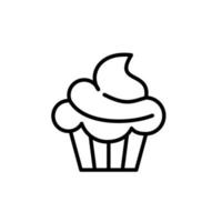 Outline, simple vector cupcake icon isolated on white background.