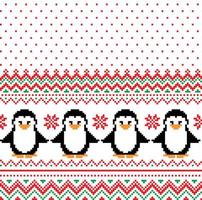 New Year's Christmas pattern pixel with penguins vector illustration