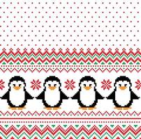 New Year's Christmas pattern pixel with penguins vector illustration