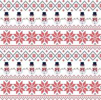 Knitted Christmas and New Year pattern in snowmen. Wool Knitting Sweater Design. Wallpaper wrapping paper textile print. Eps 10 vector