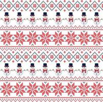 Knitted Christmas and New Year pattern in snowmen. Wool Knitting Sweater Design. Wallpaper wrapping paper textile print. Eps 10 vector