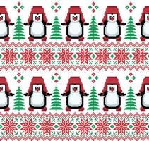 New Year's Christmas pattern pixel in penguins vector illustration