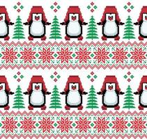 pixel de patrón de navidad de año nuevo en ilustración de vector de pingüinos