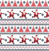 Knitted Christmas and New Year pattern in santa claus. Wool Knitting Sweater Design. Wallpaper wrapping paper textile print. Eps 10 vector