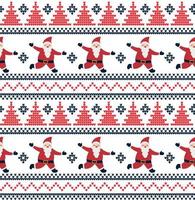 Knitted Christmas and New Year pattern in santa claus. Wool Knitting Sweater Design. Wallpaper wrapping paper textile print. Eps 10 vector