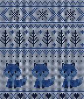 Knitted Christmas and New Year pattern in fox. Wool Knitting Sweater Design. Wallpaper wrapping paper textile print. Eps 10 vector