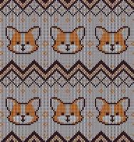 Knitted Christmas and New Year pattern in dogs. Wool Knitting Sweater Design. Wallpaper wrapping paper textile print. Eps 10 vector