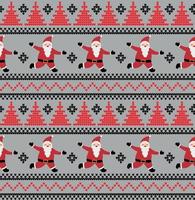 Knitted Christmas and New Year pattern in santa claus. Wool Knitting Sweater Design. Wallpaper wrapping paper textile print. Eps 10 vector