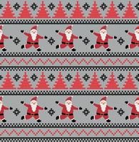 Knitted Christmas and New Year pattern in santa claus. Wool Knitting Sweater Design. Wallpaper wrapping paper textile print. Eps 10 vector