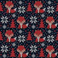 Knitted Christmas and New Year pattern in fox. Wool Knitting Sweater Design. Wallpaper wrapping paper textile print. Eps 10 vector