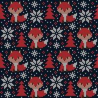 Knitted Christmas and New Year pattern in fox. Wool Knitting Sweater Design. Wallpaper wrapping paper textile print. Eps 10 vector