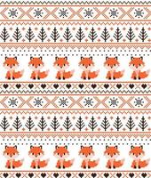 New Year's Christmas pattern pixel with foxes vector illustration