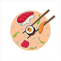 Delicious asian food cute sushi character vector