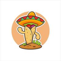 kebab character in the shape of a cactus wearing a mexican hat vector