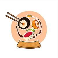 lindo juego de comida asiática de sushi vector