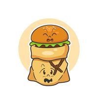 cute burger and sack characters vector