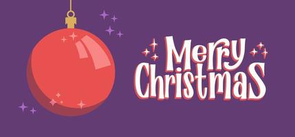 Merry Christmas horizontal banner. Flat design christmas ball. for greeting card or advertising in horizontal design with copy space. vector