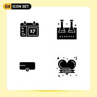 4 User Interface Solid Glyph Pack of modern Signs and Symbols of calender farmer ireland lab flask vehicle Editable Vector Design Elements
