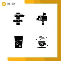 Mobile Interface Solid Glyph Set of 4 Pictograms of index food mail email set Editable Vector Design Elements