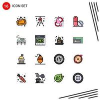 16 Thematic Vector Flat Color Filled Lines and Editable Symbols of train science drawing medicine symbol Editable Creative Vector Design Elements