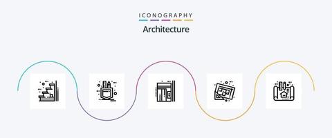 paquete de iconos de la línea de arquitectura 5 que incluye herramientas. documento. bosquejo. Plano. hasta vector